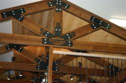 Close up of roof truss and railing